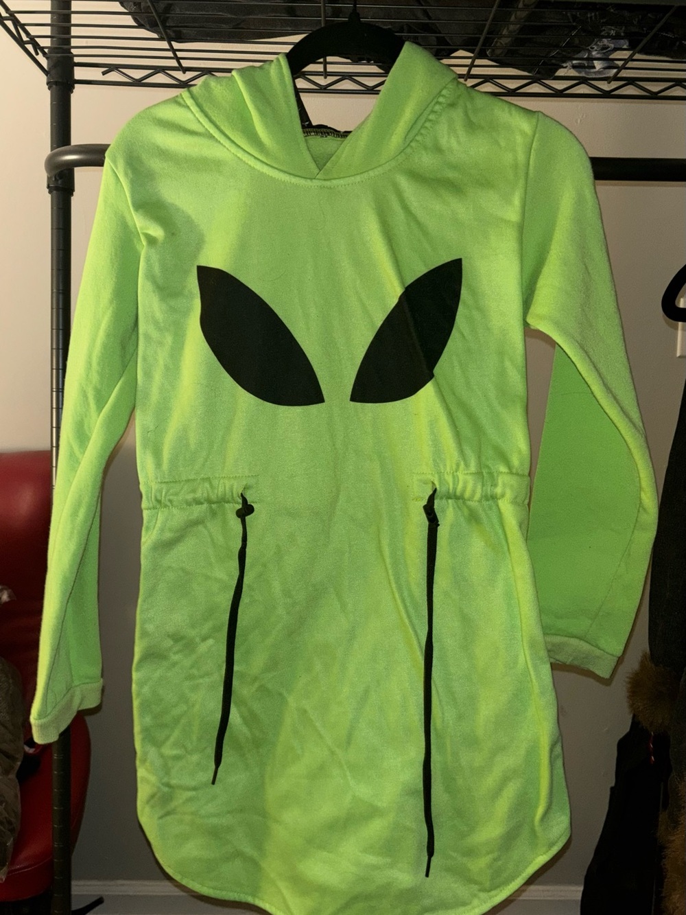 Leg Avenue Green Alien Graphic Print Fleece Pullover Hoodie Dress Women's M